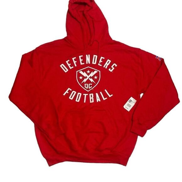NWT XFL UFL Washington Defenders Logo Red Pullover Hoodie Men’s Size Medium - Picture 1 of 8